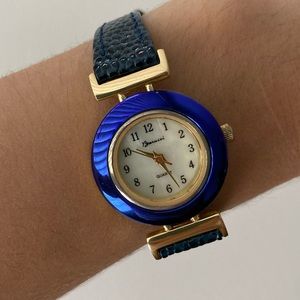Blue leather dainty watch